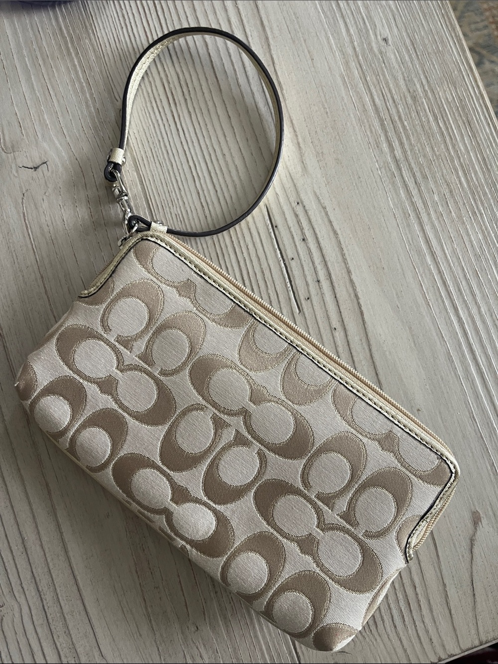 Coach Beige Signature Jacquard Wristlet